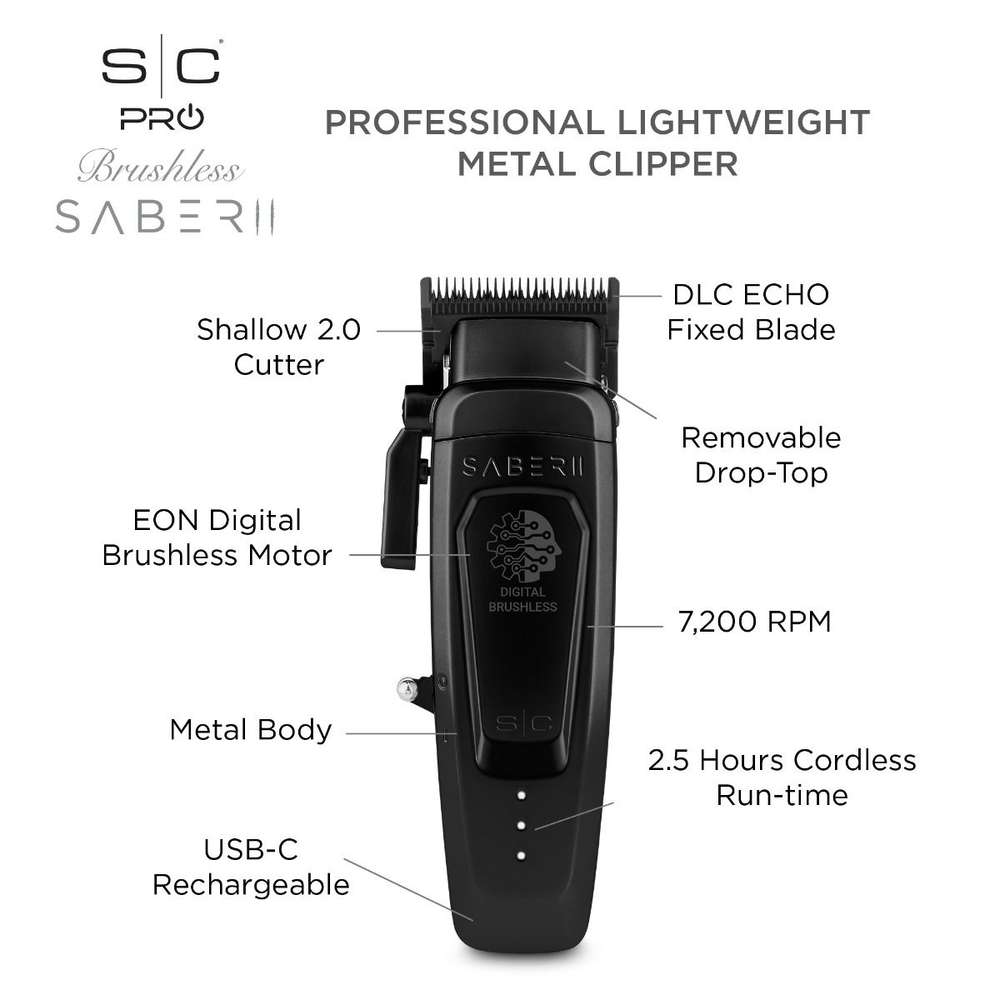Salon Equipment Pros - Wholesale Clippers - Men's - StyleCraft Pro Saber 2.0 Metal Cordless Clipper Black SC617B4