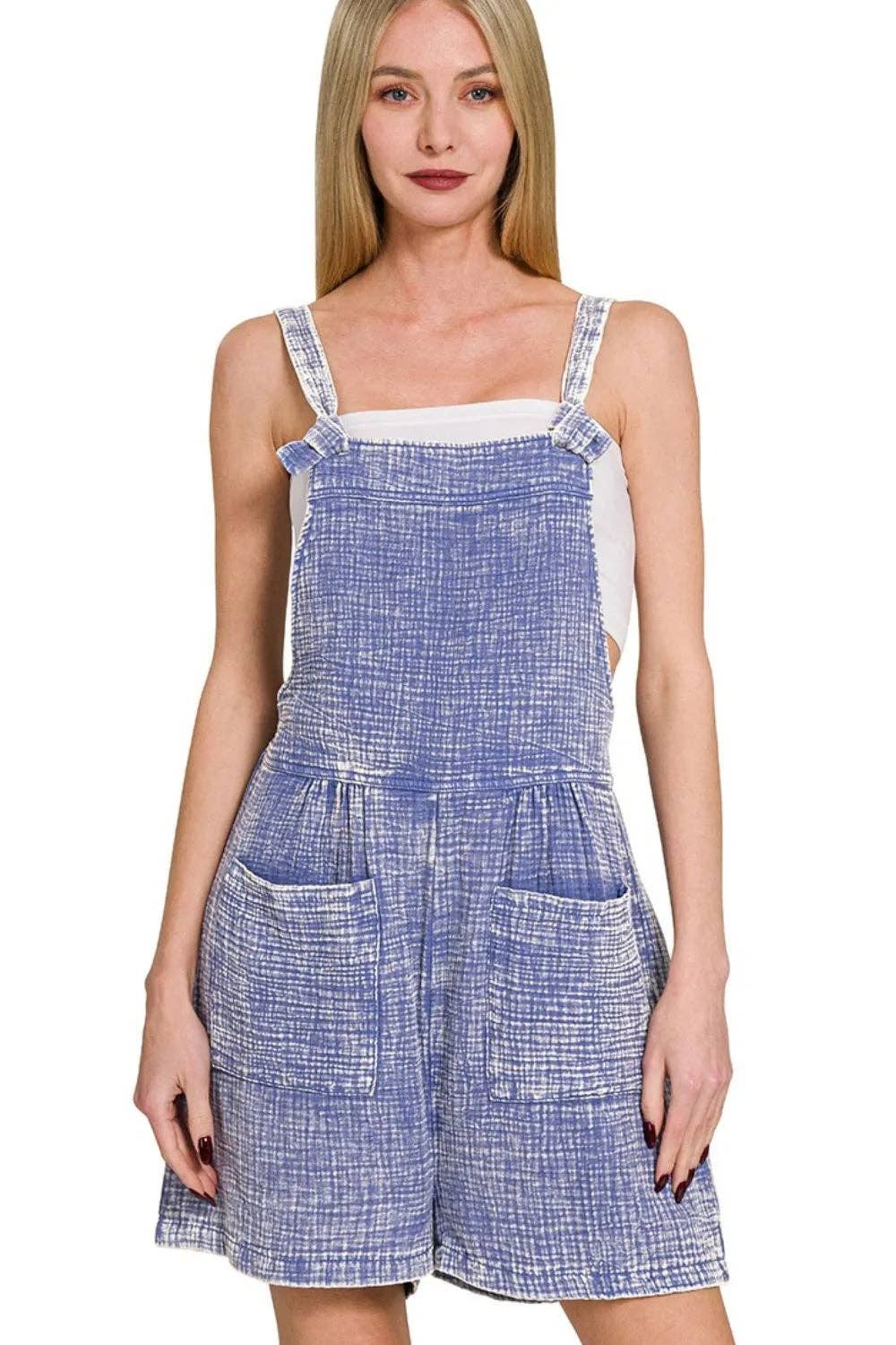 MARLIN Zenana Woven Double Gauze Acid Washed Romper for wholesale on Faire0