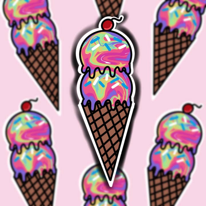 Buzz Tie Dye Creations - Wholesale Sticker - Weatherproof Tie Dye Rainbow Ice Cream Cone Sticker