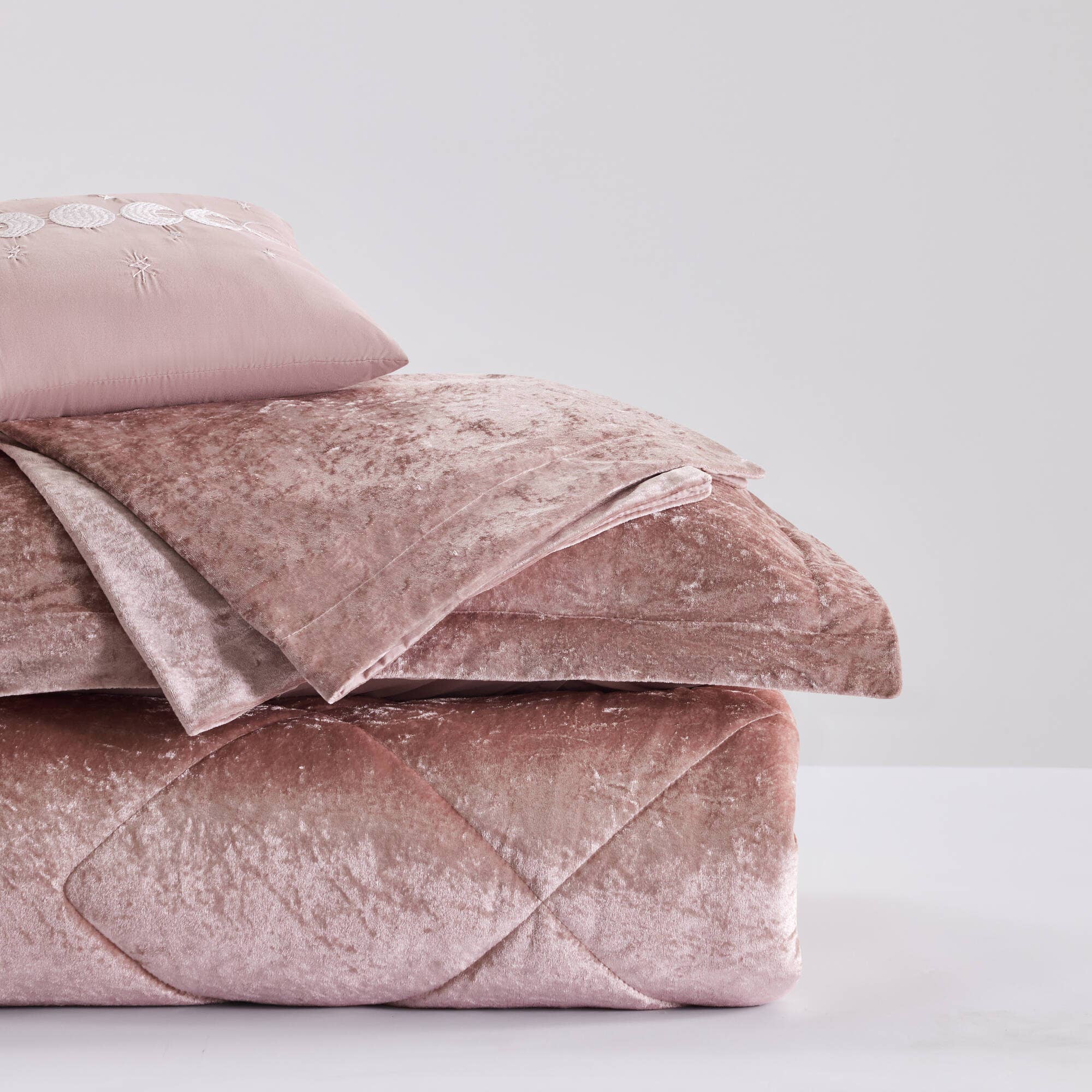 Olliix - Vente Parure de lit - Ensemble de couette ou housse de couette 4 pièces en velours écrasé, Blush12