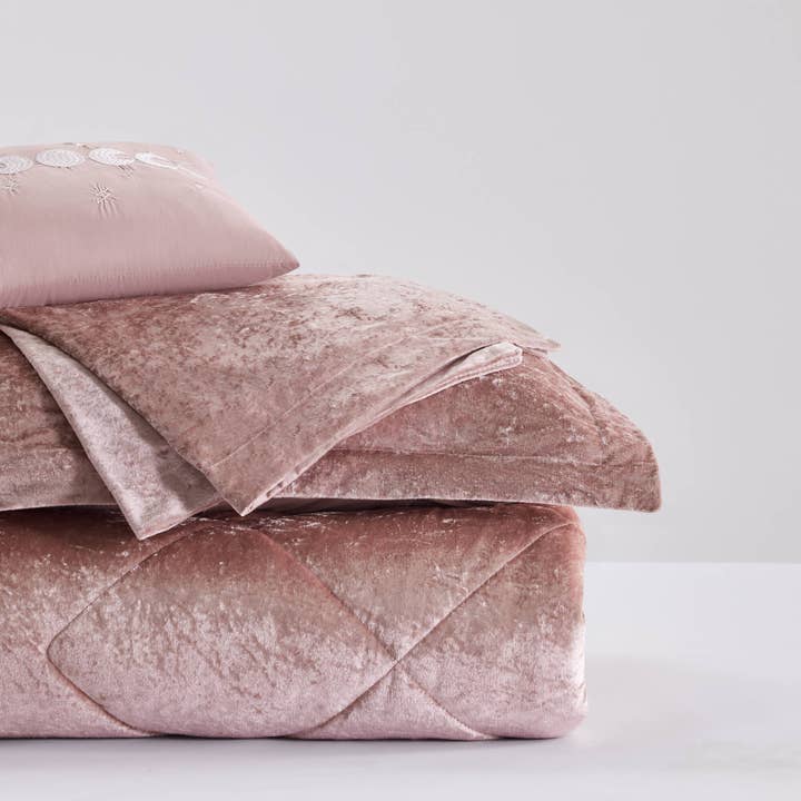 Olliix - Vente Parure de lit - Ensemble de couette ou housse de couette 4 pièces en velours écrasé, Blush12