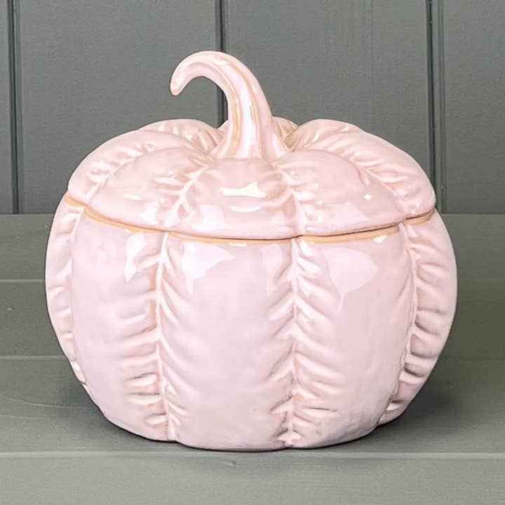 Glazed Ceramic Pumpkin Jar With Textured Detail for wholesale by Satchville