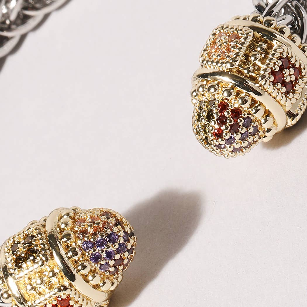 Fashion City - Vente Bracelet jonc - Bracelet jonc en forme de deux T, rond, entouré de pierres précieuses14