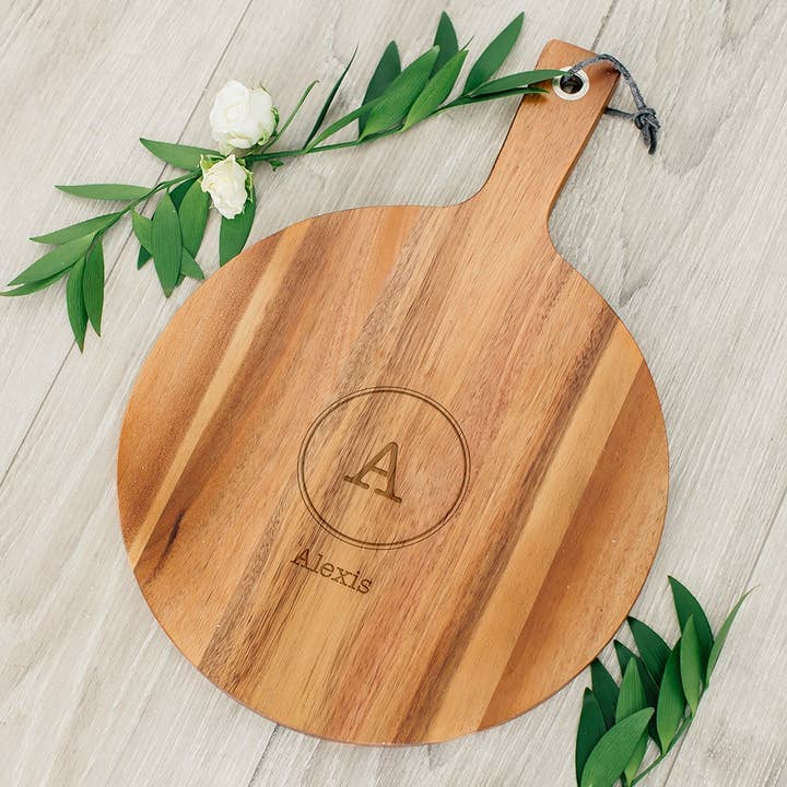 Weddingstar Inc. - Wholesale Cutting Board - Round Cutting & Serving Board With Handle - Circle Monogram