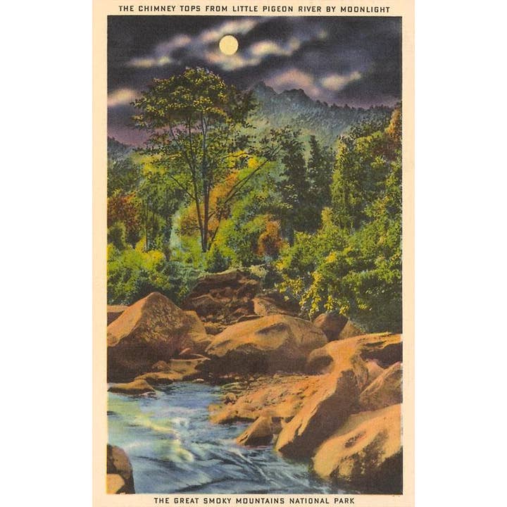 Postcard TN-104 Moon over Little Pigeon River, Tennessee for wholesale by Found Image Press
