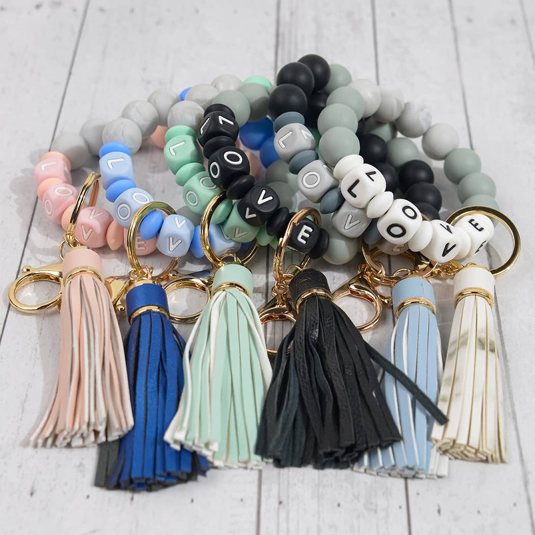 SoapElenGlen - Wholesale Keychain bracelet - LOVE Beaded Tassel Bracelet Keychain, Mother's Day Gift14