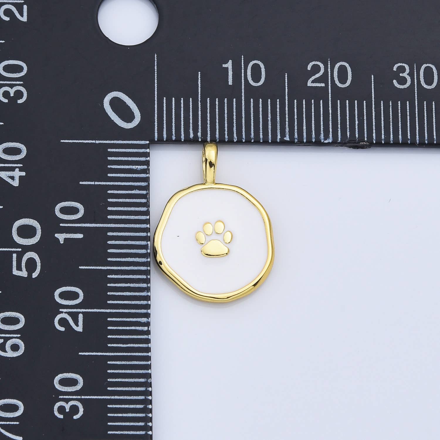 Beads Creation - Wholesale Individual Charm/Pendant - White Enamel Dog Cat Paw Print Charm in Gold Filled, CP21704