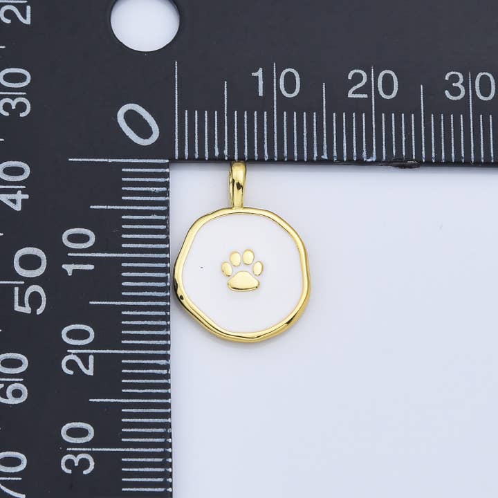 Beads Creation - Wholesale Individual Charm/Pendant - White Enamel Dog Cat Paw Print Charm in Gold Filled, CP21704