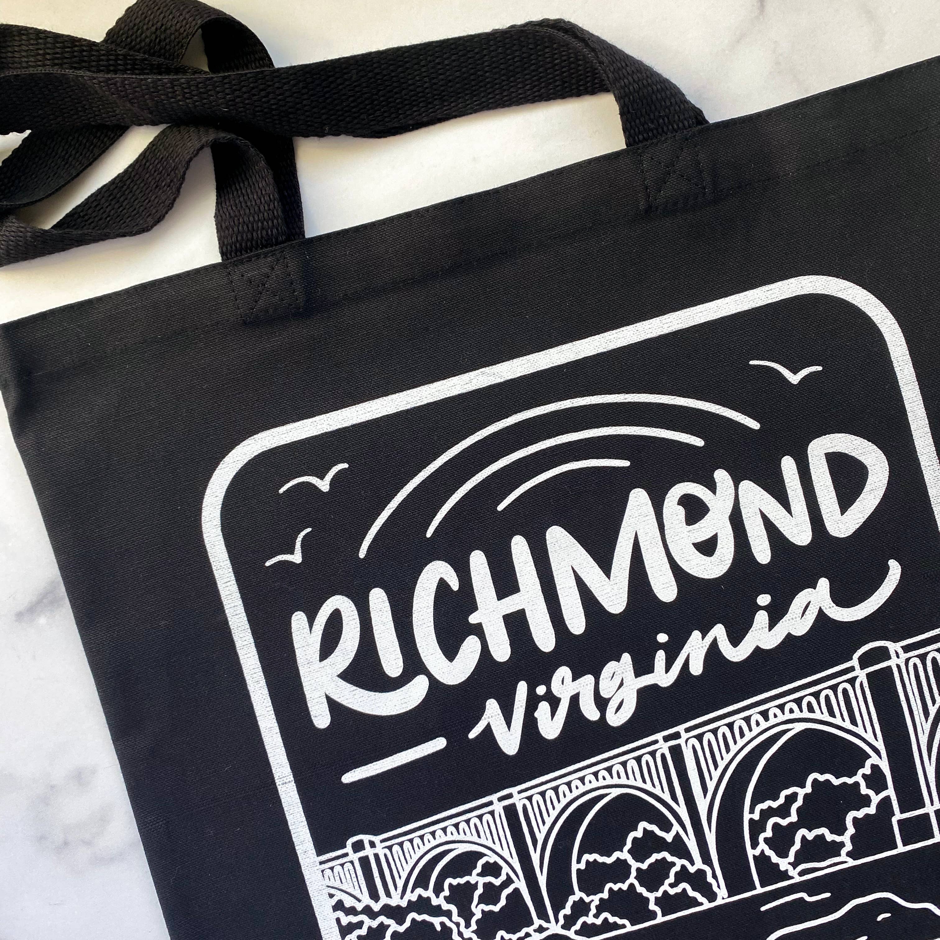 Billie Claire Illustration (Handmade) - Wholesale Tote Bag - Unisex - Tote Bag - Richmond, Virginia CSX A-Line Bridge (Black)2