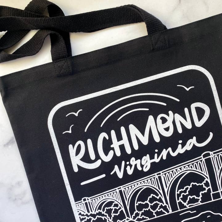 Billie Claire Illustration (Handmade) - Wholesale Tote Bag - Unisex - Tote Bag - Richmond, Virginia CSX A-Line Bridge (Black)2
