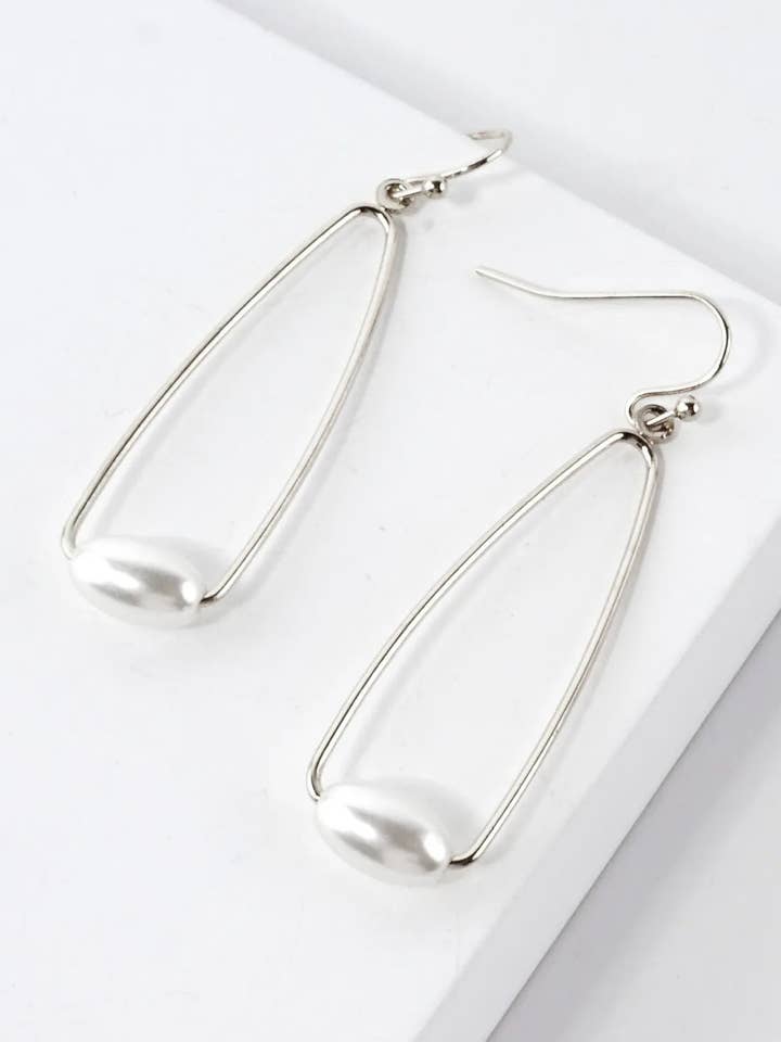 Pearl On Wire Teardrop Dangle Earrings for wholesale by Wild Honey