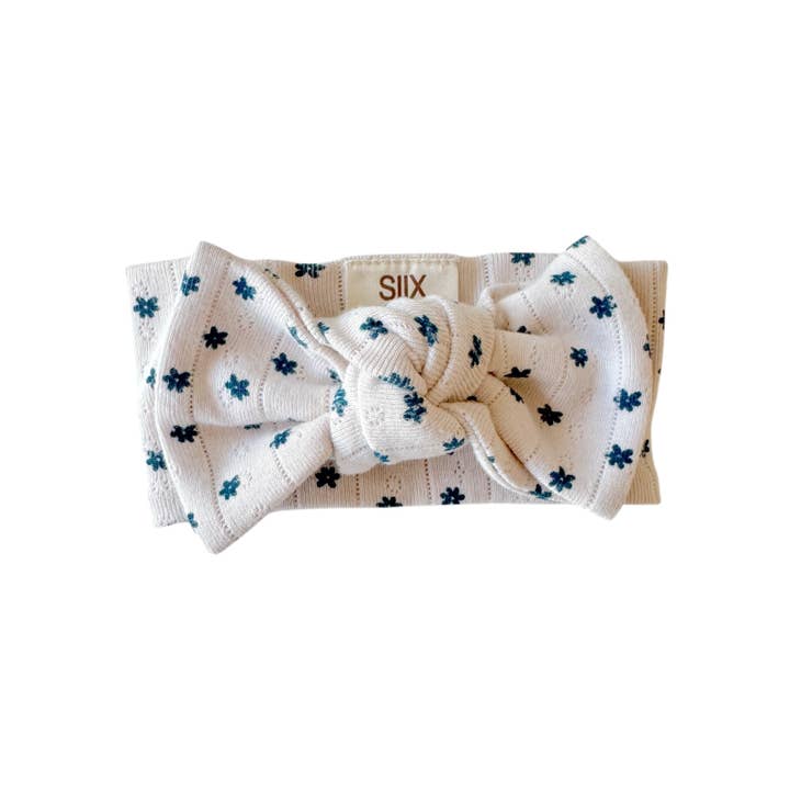 SIIX Collection - Wholesale Fashion Headband - Baby - Blue Flower / Organic Pointelle Bow