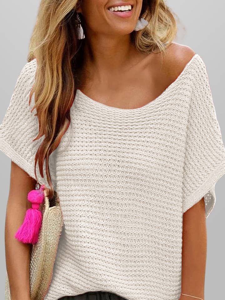 Loose Knit Short Sleeve Solid Color Summer Top for wholesale by Suhkasana