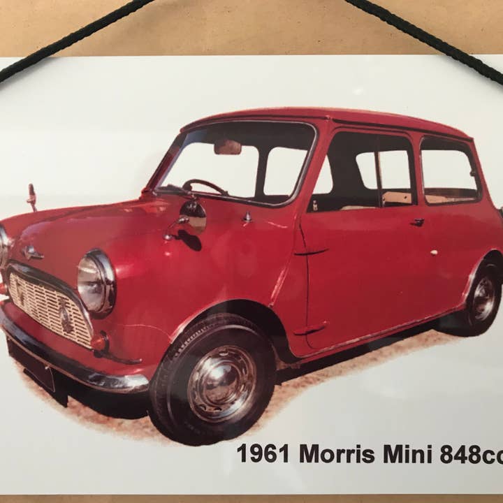 Morris Mini 1961 (Rouge) - Plaque (A6, A5 ou 20 x 30 cm) pour la vente par Witherden's Workshop