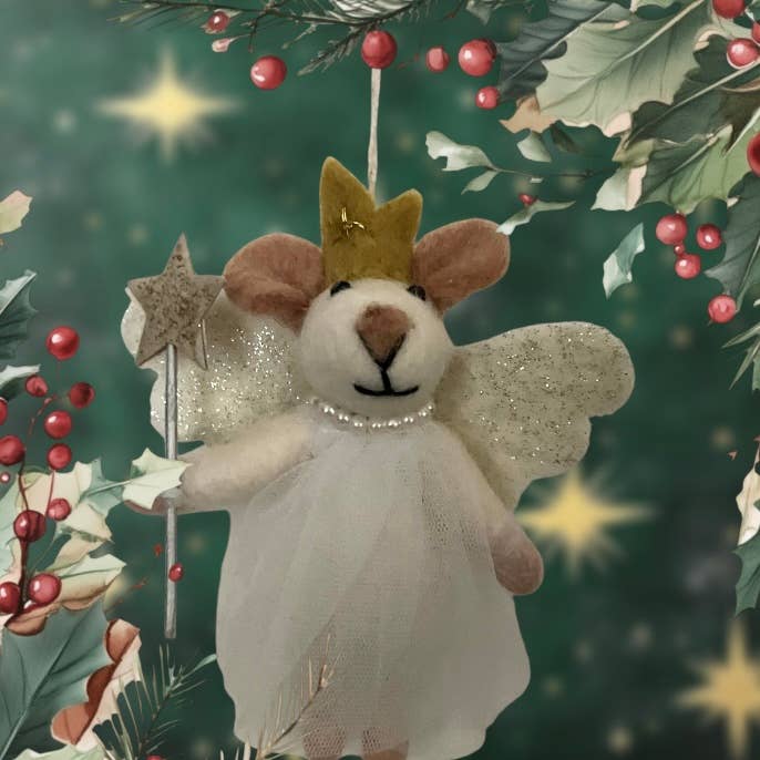 Luna-Leena - handmade in Nepal - Wholesale Ornament - muis met ster - off white - wolvilt - handgemaakt in Nepal3