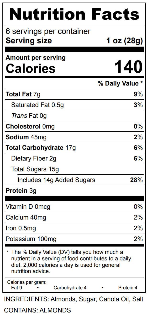 Popinsanity Popcorn & Confections - Venta al por mayor Frutos secos - Almendras con caramelo y praliné, regalo gourmet de frutos secos confitados, caja de 6 onzas3