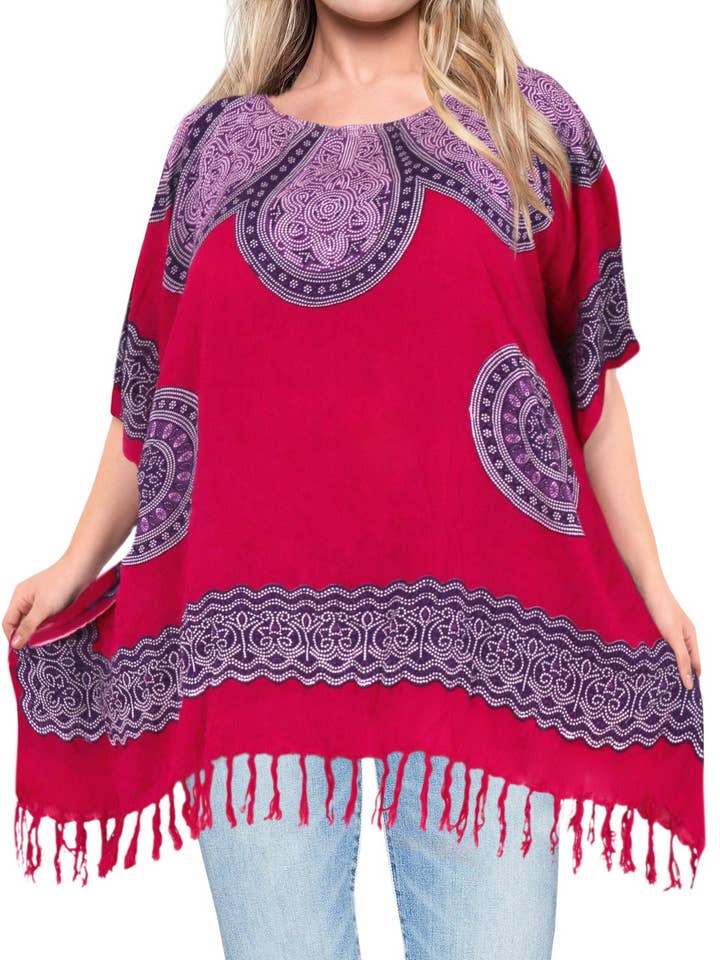 LA LEELA Womens Loose Summer CoverUp 1X-2X Pink-AC270 for wholesale by LA LEELA \ HAPPY BAY
