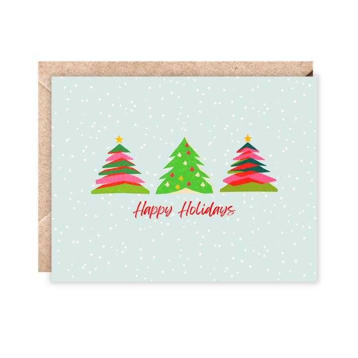 Happy Holidays Christmas Trees Greeting Card for wholesale by Jolly Rae