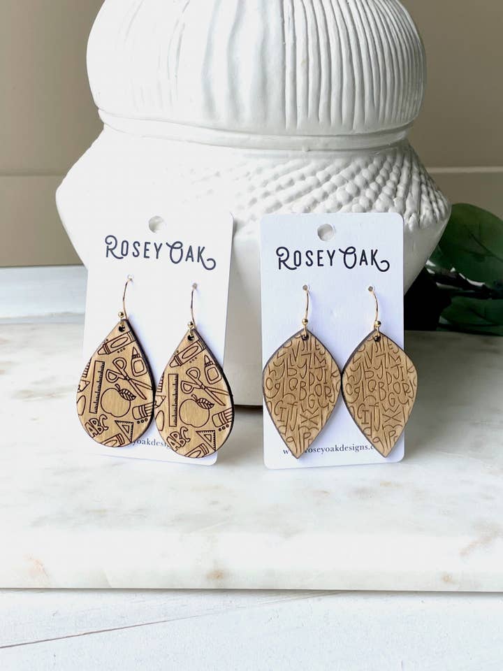ABC Teacher Appreciation Dangle Earrings for wholesale by Rosey Oak Designs