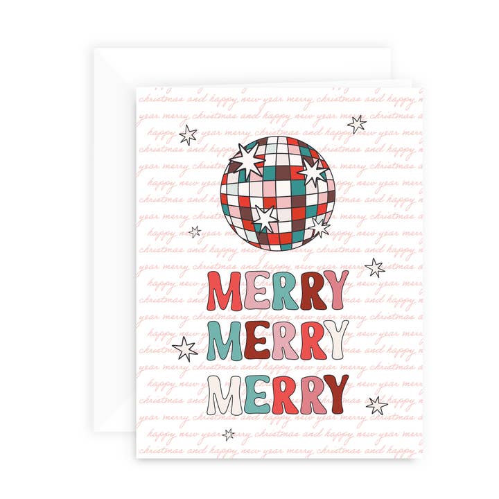 Tarjeta de felicitación retro Merry | 100% reciclada para venta al por mayor de Bella Lou Boutique