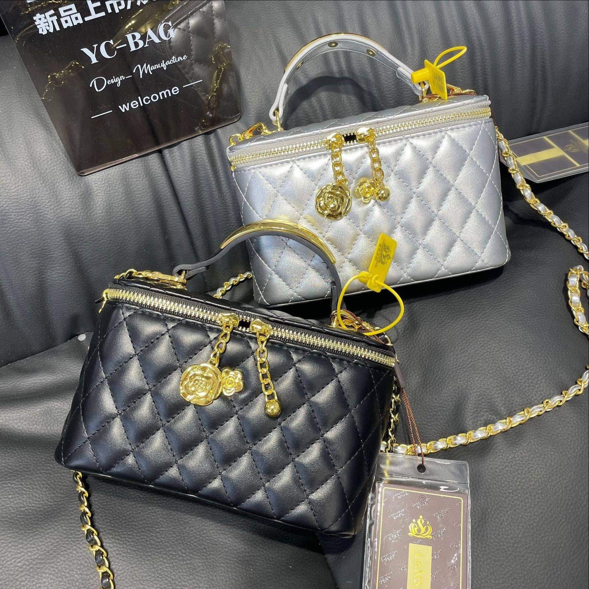 MB Fashion Wholesale - Wholesale Crossbody Bag - Women's - EVERY FASHION Quilted Box Crossbody Bag with Gold Chain and Charm Accent 51857