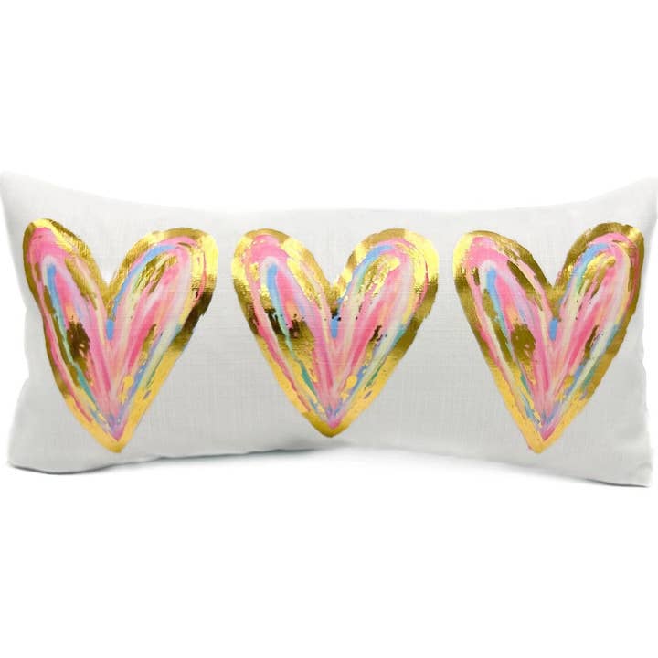 Goldfolie Pastellfarbene Bunte Herzen Kissen für den Großhandel von Rachel Brooks Design, LLC