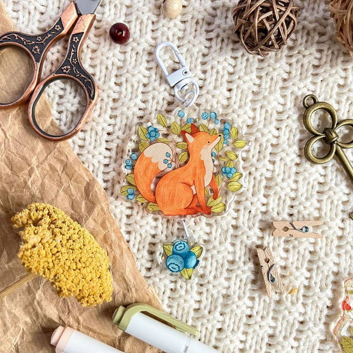 Acrylic Keychain - Blueberry Fox for wholesale by annalunakdraws