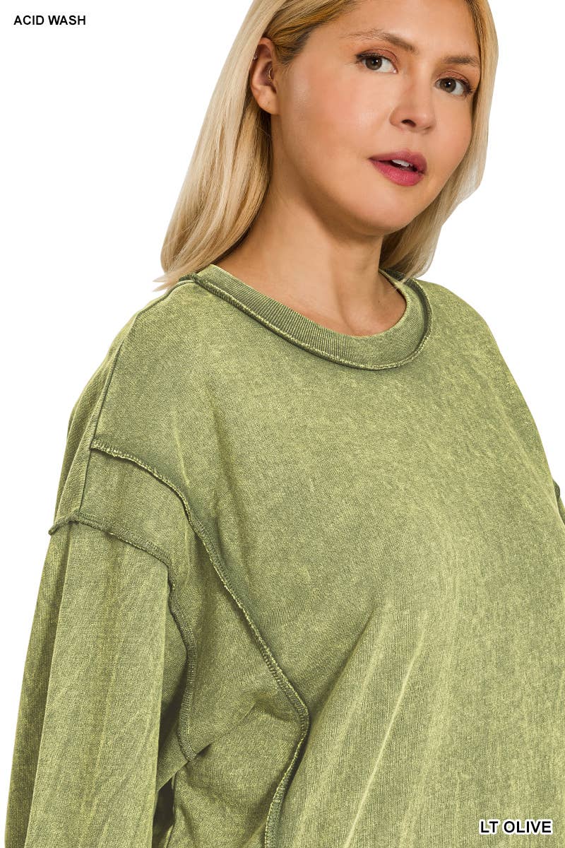 Vanilla Monkey - Wholesale Sweatshirt - Women's - Plus Acid Wash F/terry Exposed-seam Sweatshirt8