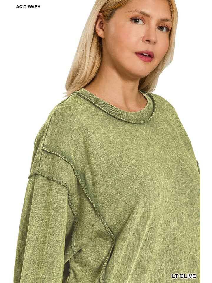 Vanilla Monkey - Wholesale Sweatshirt - Women's - Plus Acid Wash F/terry Exposed-seam Sweatshirt8