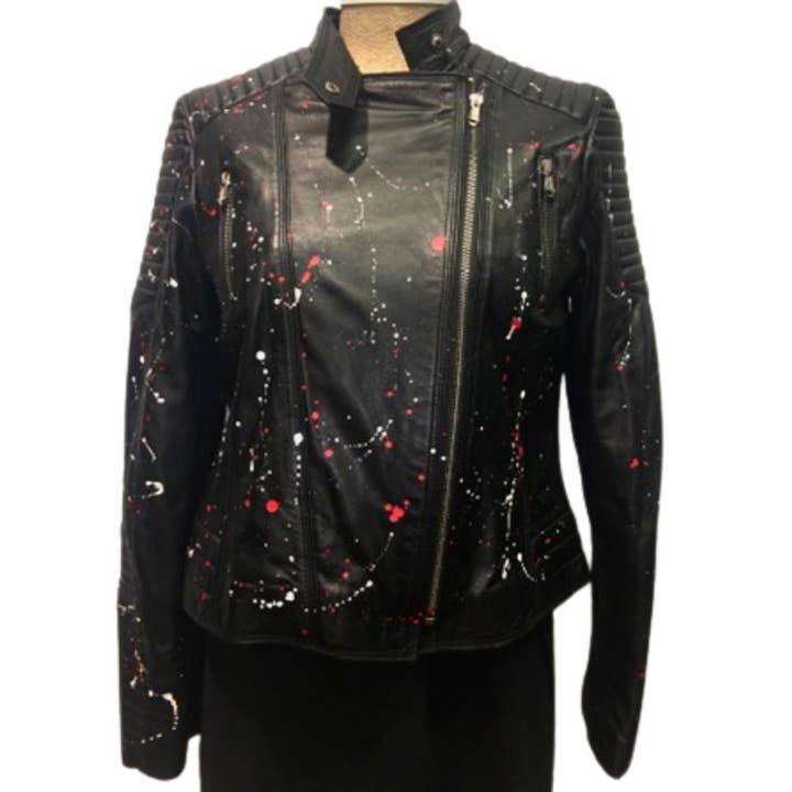 Splatter Flowers Leather Moto Jacket - Black for wholesale by The Lud