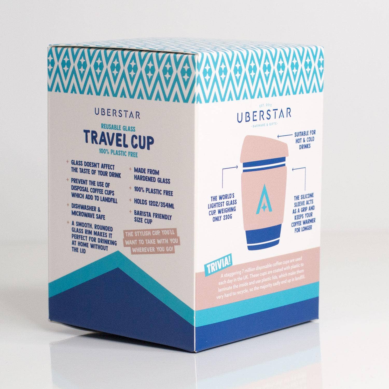 UBERSTAR – wholesale Insulated mug/tumbler – Reusable Glass Travel Coffee Cup - 12oz Blush Pink5