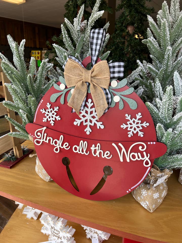 Pendurador de Porta Redondo Jingle All The Way Natal por atacado de Rustic Home Co LLC