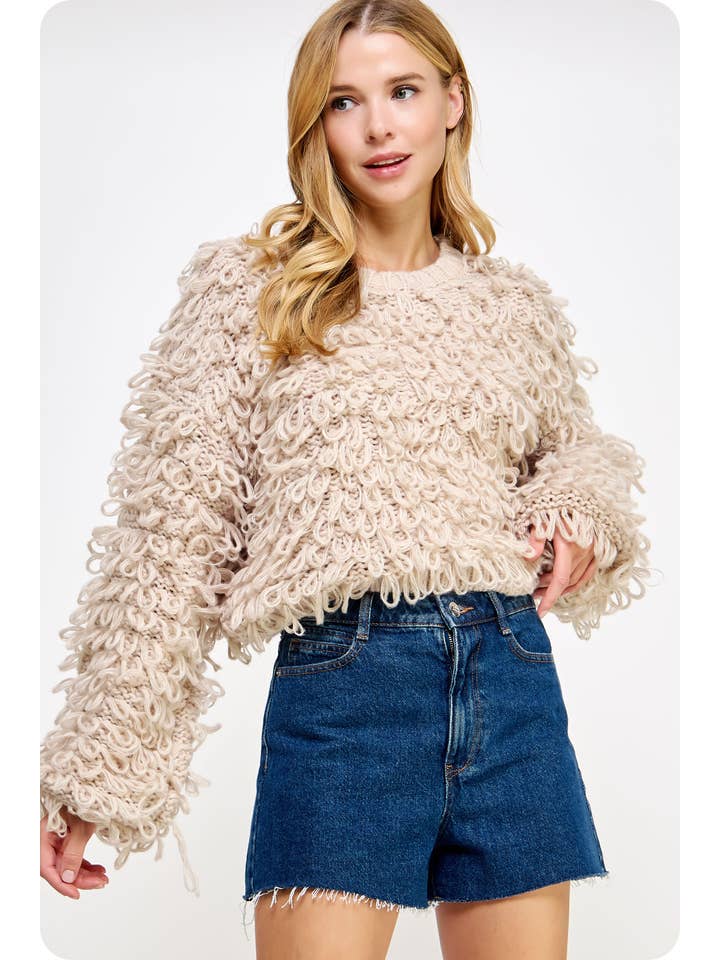 Strut & Bolt - Wholesale Tunic Sweater - Women's - Knitted Fringe Shaggy Sweater