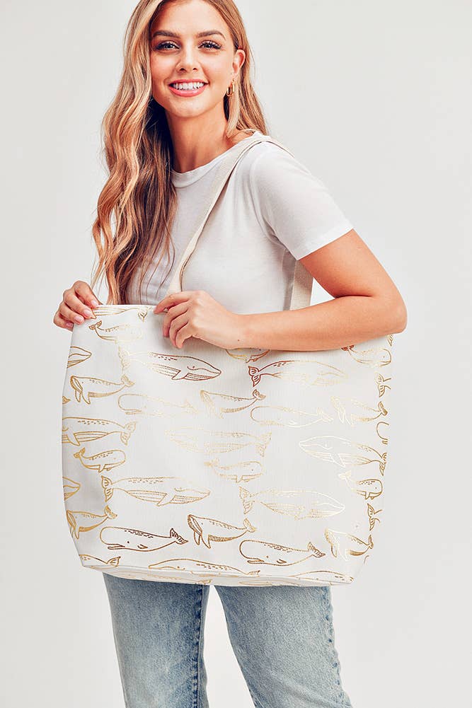 Hana - Vente Tote bag – femme - Sac fourre-tout Gold Foil Whale9