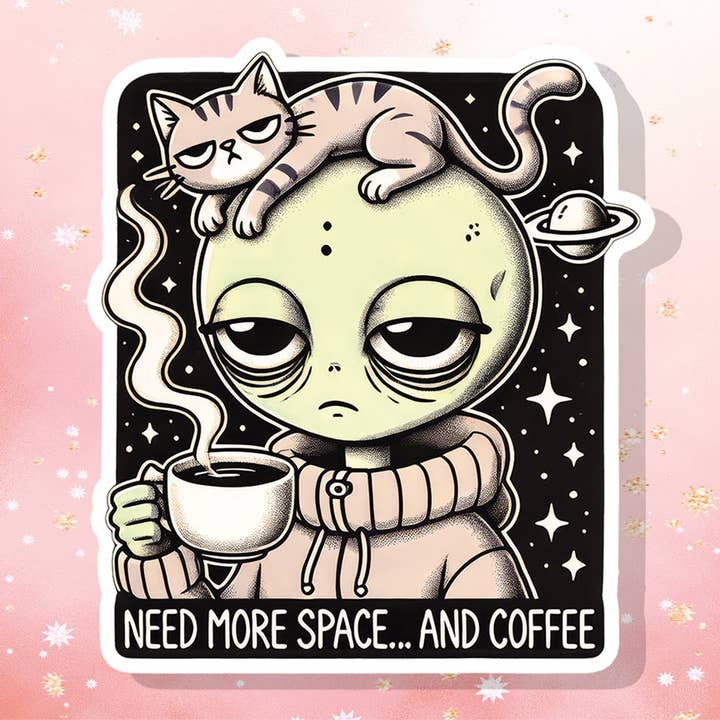 Alien Need More Space Coffee Cat Sticker Snarky Funny for wholesale by London Luxury Candles