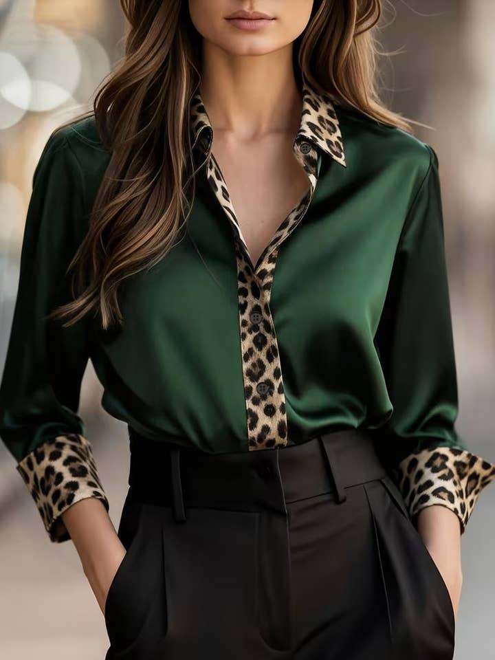 Office classic patchwork leopard print satin shirt for wholesale by HIDDENBRAND