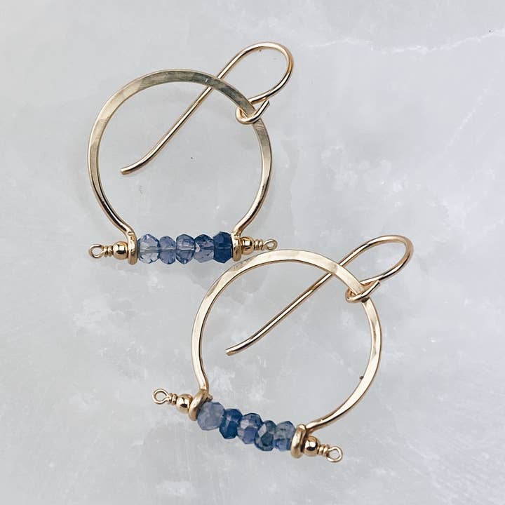 Iolite Hoops 14k Gold Filled Frames Gold Hoop Earrings for wholesale by Enclave Gold