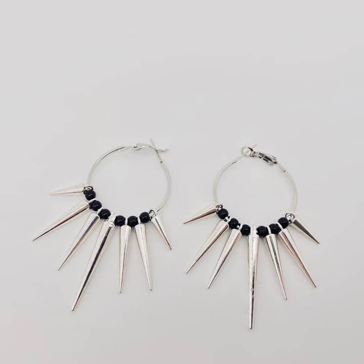 Mio Queena - Wholesale Hoop Earrings - Punk Style Thorn Spiked Cone Hoop Earrings
