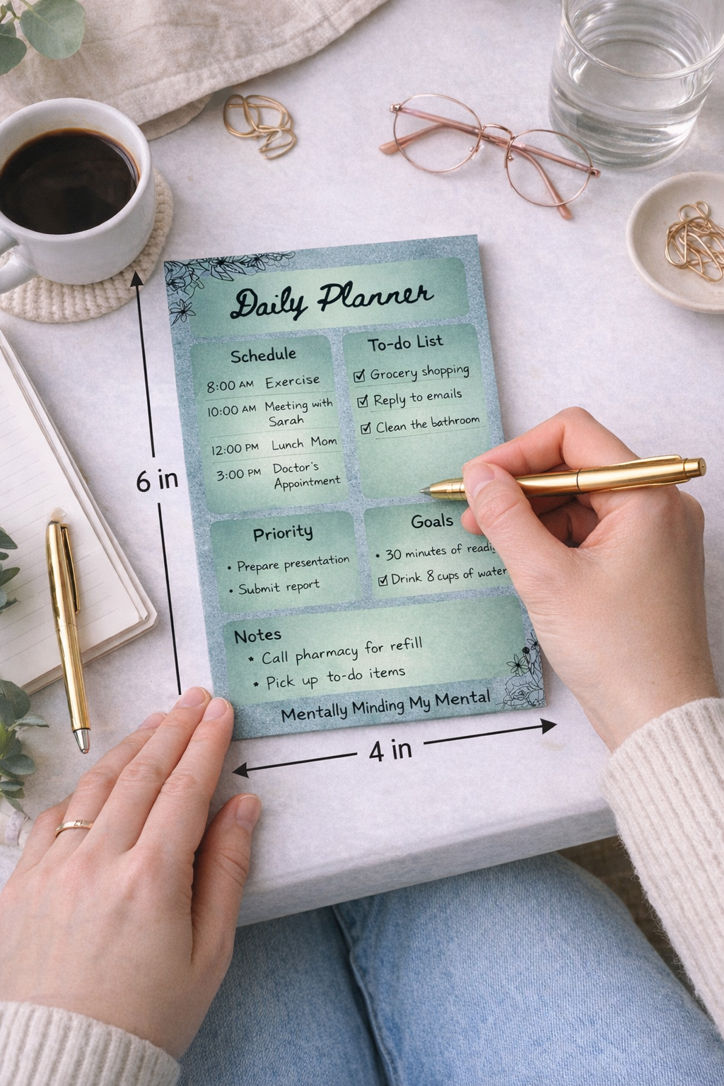 MadeByHBK - Wholesale Notepad - 4x6 Daily Planner Notepad – Mental Wellness To-Do List | Schedule, Priorities & Goals Pad1