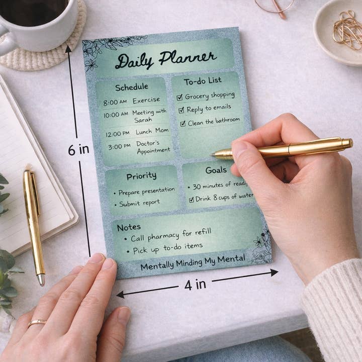 MadeByHBK - Wholesale Notepad - 4x6 Daily Planner Notepad – Mental Wellness To-Do List | Schedule, Priorities & Goals Pad1