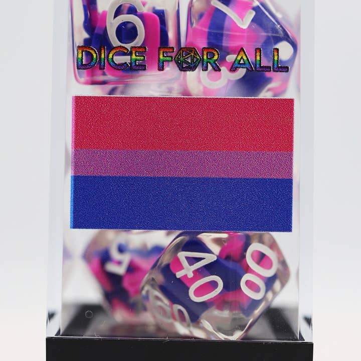Bisexual Flag RPG Dice Set for wholesale by Foam Brain Games