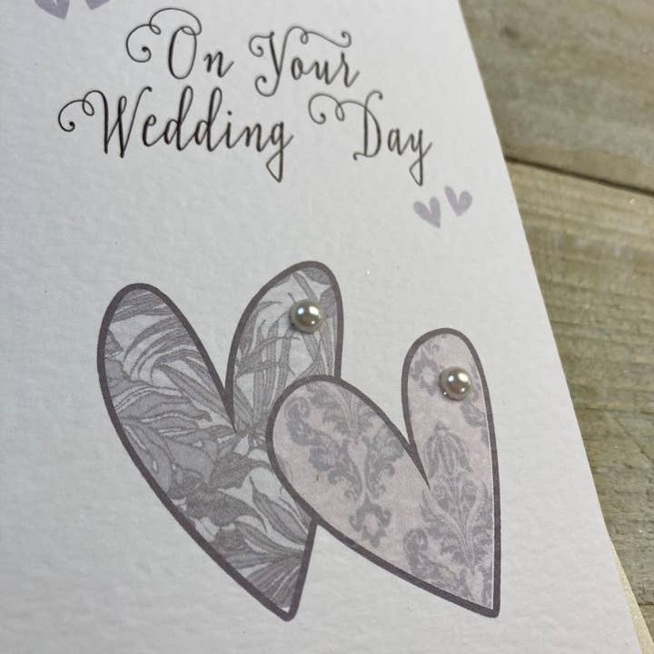 White Cotton Cards - Wholesale Wedding Card - Wedding Money Wallet Hearts (WBW31)