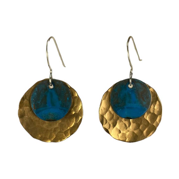 Hammered 3/4" Brass Disc with 1/2" Blue Disc for wholesale by David Stepan