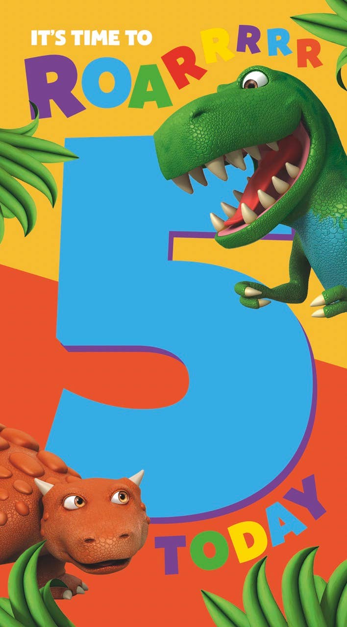 Danilo Promotions Ltd – wholesale Birthday card – Dinosaur Roar Age 5 Sticker Birthday Card3