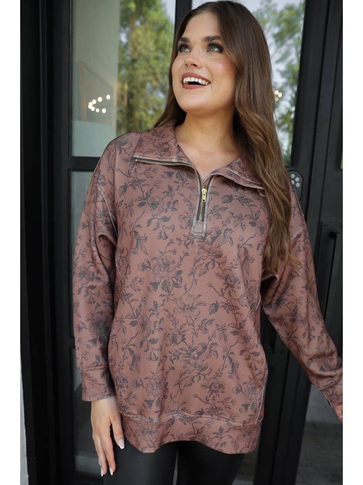 Brown Everyday Pullover- Rosewood Bloom for wholesale on Faire7