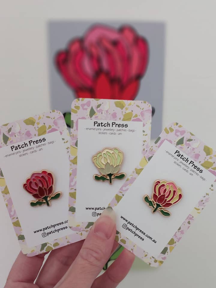 Waratah Flower Enamel Pin for wholesale by Patch Press