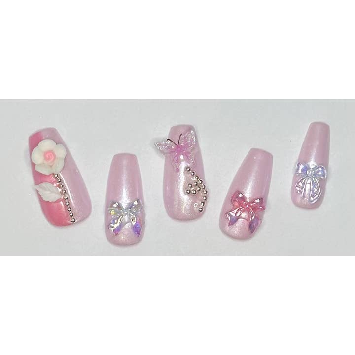 Hand Painted Press on Nails Pink Shimmer for wholesale by OVER THE TOP NAILS