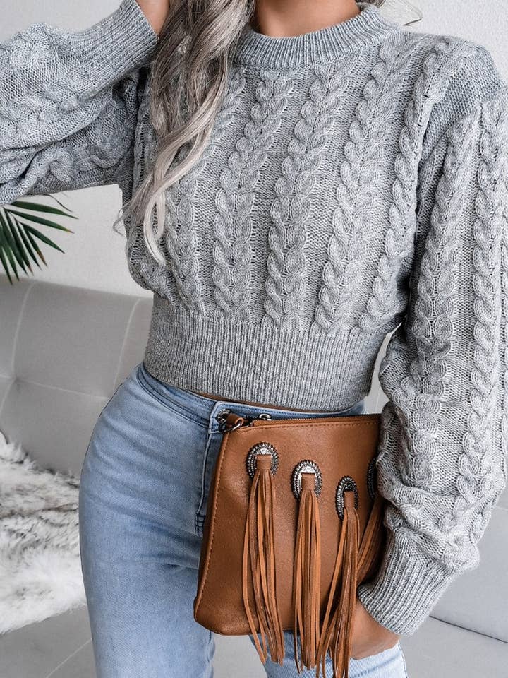 Lily Clothing - Wholesale Knit Sweater - Women's - WOMEN CHUNKY CABLE KNIT RIBBED CROP SWEATER_CWOSWL04676