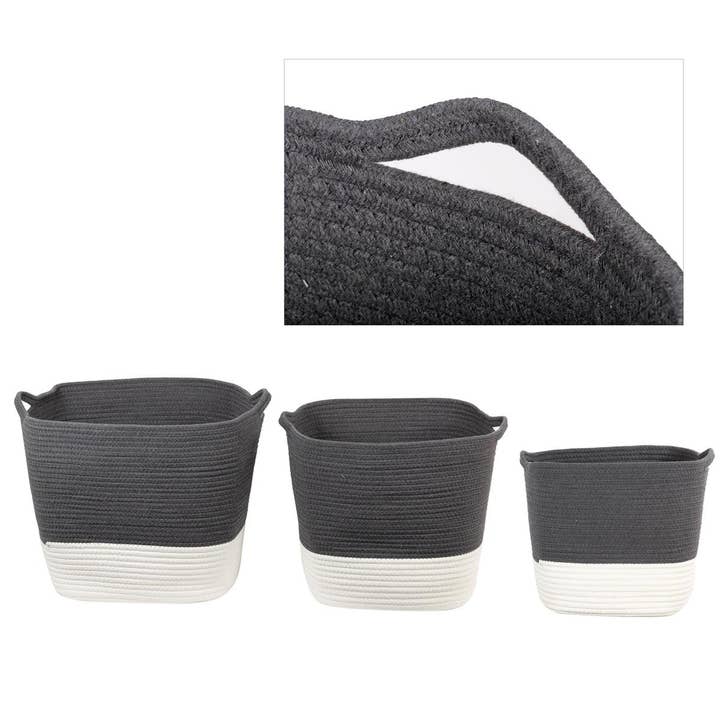 Truu Design - Wholesale Basket - Truu Design Square Cotton Rope Storage Baskets, Set of 3
