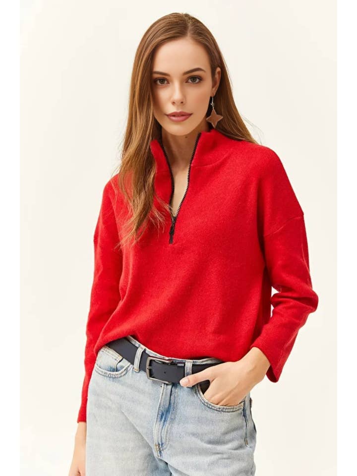 Hoxton Gal – wholesale Knitted jumper – Women′s – Zip-Up High Neck Brushed Sweater15